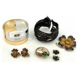 Vintage Costume Jewelry Lot - Brooches, Earrings, and Bracelets