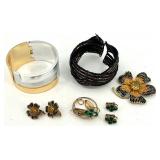 Vintage Costume Jewelry Lot - Brooches, Earrings, and Bracelets