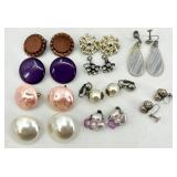 Lot of 10 Pairs Vintage Clip-On and Screw-Back Earrings Assorted Styles