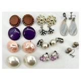 Lot of 10 Pairs Vintage Clip-On and Screw-Back Earrings Assorted Styles