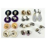 Lot of 10 Pairs Vintage Clip-On and Screw-Back Earrings Assorted Styles