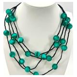 Green Beaded Multi-Strand Necklace with Blue Gemstone Earrings Set