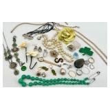 Lot of Jewelry Parts and Pieces Including Necklaces, Bracelets, Earrings, Brooches and Beads