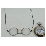 Antique MANEEL Pocket Watch and Vintage Eyeglasses with Case