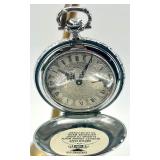 Elgin Silver Tone Pocket Watch with Ornate Engraved Case