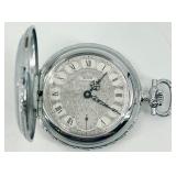 Elgin Silver Tone Pocket Watch with Ornate Engraved Case