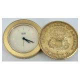Collection of 3 Vintage Pocket Watches and Coin-Style Desk Clock including Lenox and Seiko