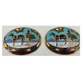 Pair of Vintage Enamel and Brass Horse and Chariot Belt Buckles