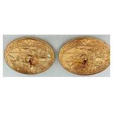 Pair of Vintage Enamel and Brass Horse and Chariot Belt Buckles