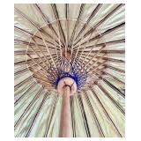 Vintage Hand-Painted Asian Paper Parasol with Floral Design