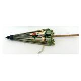 Vintage Hand-Painted Asian Paper Parasol with Floral Design