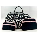 Zebra Print Duffel Bag with 2 Black and Pink Accessory Pouches