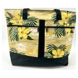 2 Large Tote Bags - Floral Print and Olive Green Canvas with Multiple Pockets