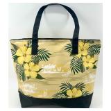 2 Large Tote Bags - Floral Print and Olive Green Canvas with Multiple Pockets