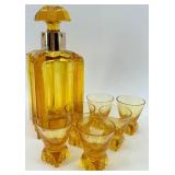 Amber Art Deco Glass Decanter with 6 Matching Glasses - WMF Germany
