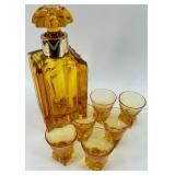 Amber Art Deco Glass Decanter with 6 Matching Glasses - WMF Germany