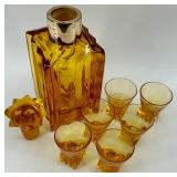 Amber Art Deco Glass Decanter with 6 Matching Glasses - WMF Germany