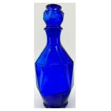 Mid Century Cobalt Blue Glass Decanter with Stopper and 6 Matching Glasses