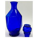 Mid Century Cobalt Blue Glass Decanter with Stopper and 6 Matching Glasses
