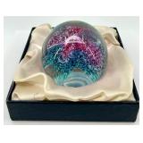 Caithness Art Glass Paperweight with Box and Purple Blue Swirl Design
