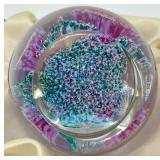 Caithness Art Glass Paperweight with Box and Purple Blue Swirl Design