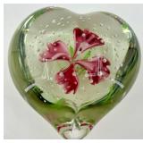 Gorgeous Designs Heart-Shaped Glass Paperweight with Red Flower