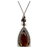 Sterling Silver and Amber Jewelry Set - Pendant Necklace, Earrings, Bracelet