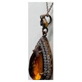 Sterling Silver and Amber Jewelry Set - Pendant Necklace, Earrings, Bracelet