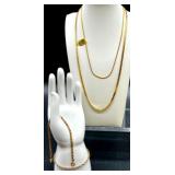 Set of 3 Gold-Plated Jewelry Chains Including 14KGP Necklace and Bracelet