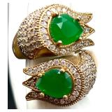 Set of Sterling Silver Green Gemstone Earrings, Statement Ring and Additional Earrings