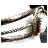 Sterling Silver Opal Cuff Bracelet and Ring Set Signed C. Yazzie