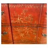 Red Hand-Painted Floral 3-Drawer Chest with Decorative Hardware
