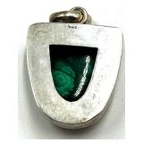 Set of 2 Sterling Silver Gemstone Pendants with Malachite and Green Stone