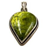 Set of 2 Sterling Silver Gemstone Pendants with Malachite and Green Stone