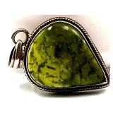 Set of 2 Sterling Silver Gemstone Pendants with Malachite and Green Stone