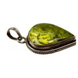 Set of 2 Sterling Silver Gemstone Pendants with Malachite and Green Stone