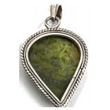 Set of 2 Sterling Silver Gemstone Pendants with Malachite and Green Stone