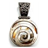 Pair of Sterling Silver Pendants with Coral Agate and Reversible Shell and Floral Cutout & Spiderweb Pattern