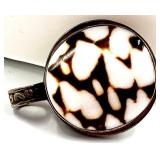 Pair of Sterling Silver Pendants with Coral Agate and Reversible Shell and Floral Cutout & Spiderweb Pattern