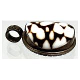 Pair of Sterling Silver Pendants with Coral Agate and Reversible Shell and Floral Cutout & Spiderweb Pattern