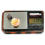 Pair of Sterling Silver Pendants with Coral Agate and Reversible Shell and Floral Cutout & Spiderweb Pattern