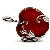 Sterling Silver Heart-Shaped Carnelian Pendant with Leaf Design