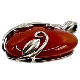 Sterling Silver Heart-Shaped Carnelian Pendant with Leaf Design