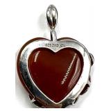 Sterling Silver Heart-Shaped Carnelian Pendant with Leaf Design