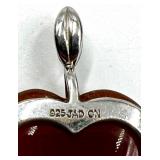Sterling Silver Heart-Shaped Carnelian Pendant with Leaf Design