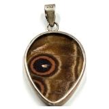 Sterling Silver 950 Butterfly Wing Pendant Reversible Blue and Brown Pattern 4.8g