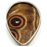 Sterling Silver 950 Butterfly Wing Pendant Reversible Blue and Brown Pattern 4.8g