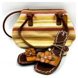 Cappelli Straworld Woven Shoulder Bag from Sandals Resort with Leather Floral Sandals Set