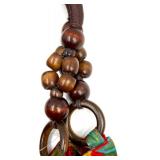 Mountain Mamas Floral Boho Handbag with Wood Bead Handles and Tag with 2 Other Artisan Made Leather Bags and Wallet with Logo