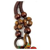 Mountain Mamas Floral Boho Handbag with Wood Bead Handles and Tag with 2 Other Artisan Made Leather Bags and Wallet with Logo